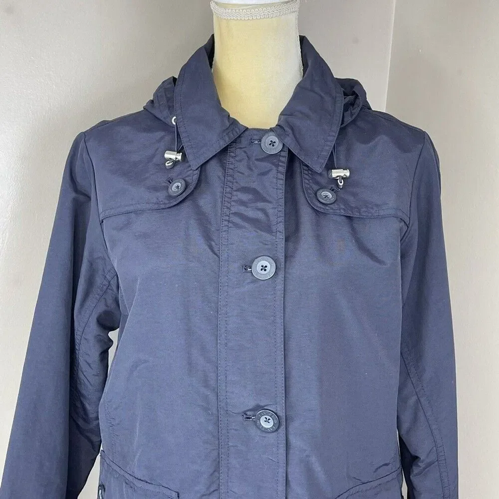 Lands’ End Women’s Hooded Rain Windbreaker Jacket Coat Small S 6-8 Navy Nylon